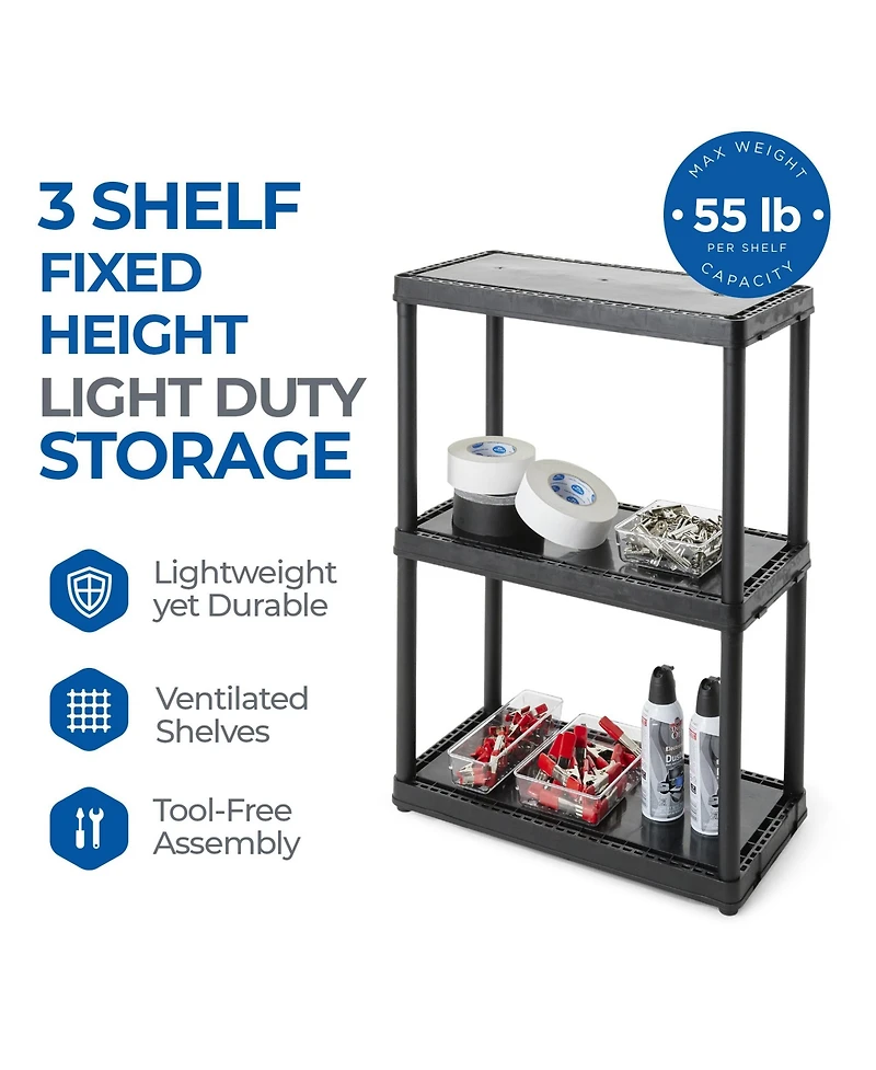 Gracious Living 3 Shelf Fixed Height Solid Light Duty Home Storage Unit
