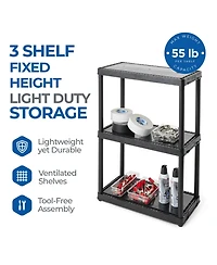 Gracious Living 3 Shelf Fixed Height Solid Light Duty Home Storage Unit