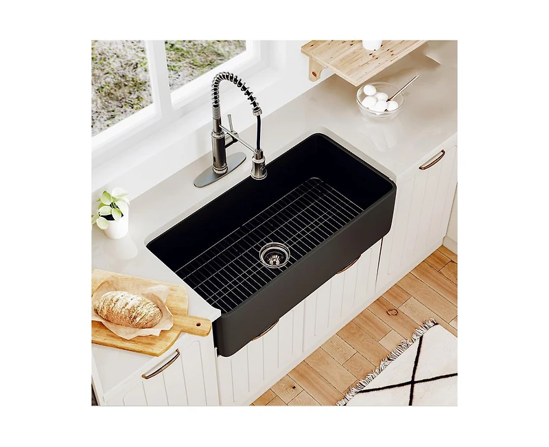 Casainc 36" L x 18" W Single Bowl Fireclay Farmhouse Kitchen Sink with Accessories