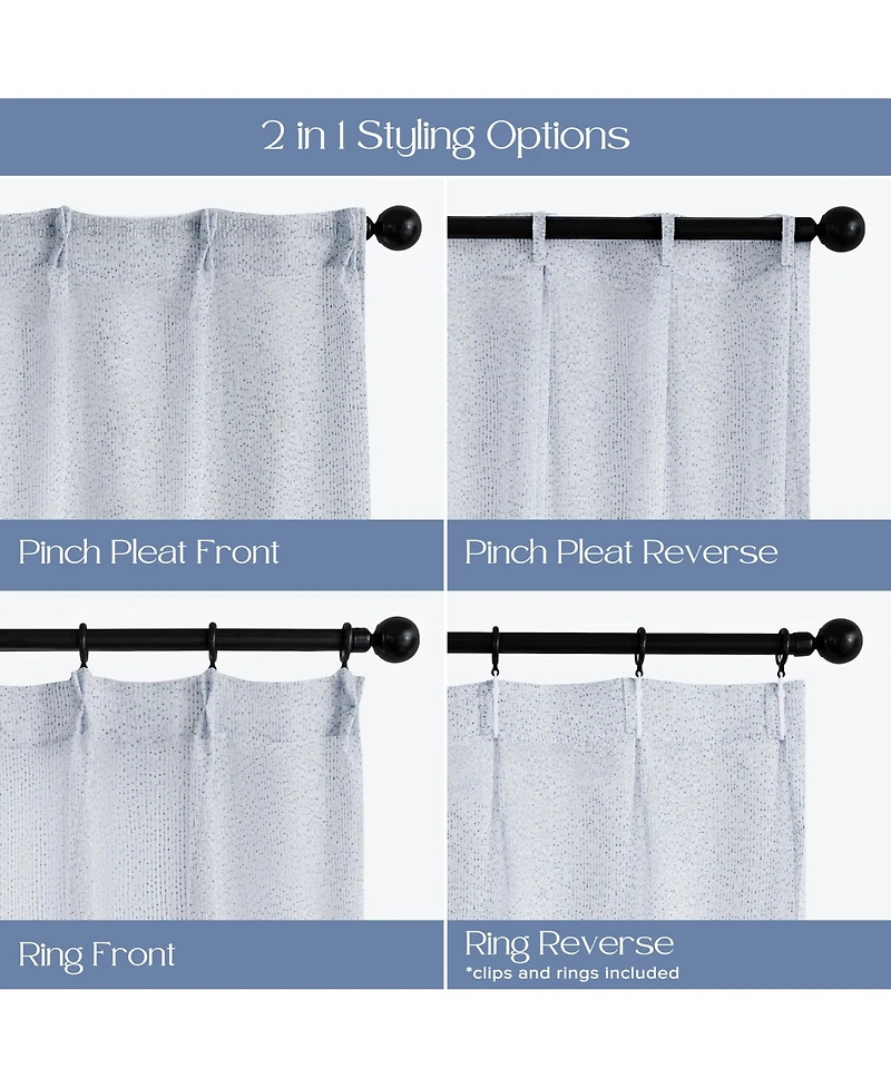 Awesome Home Madison Pinch Pleat Single Curtain Panel with Hooks and Rings, 38"X84"