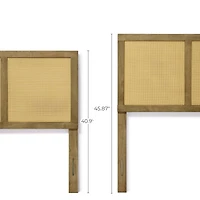 LuxenHome Natural Finish Rubberwood with Rattan Panels Headboard