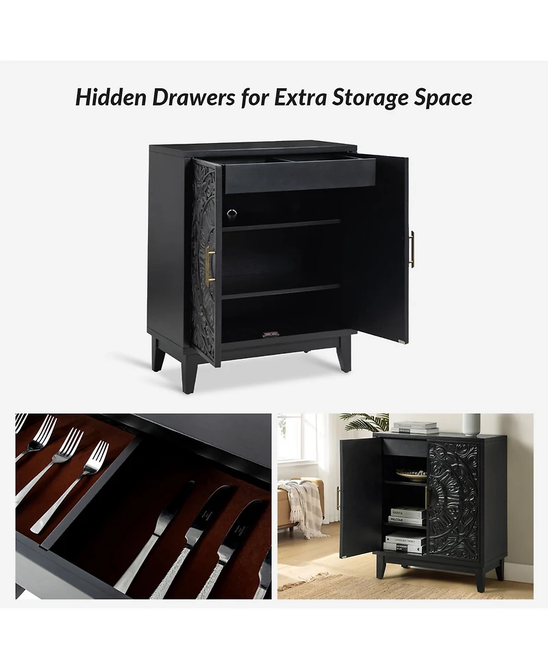 Eusebio Traditional Accent Cabinet with Hidden Drawer and Tapered Legs