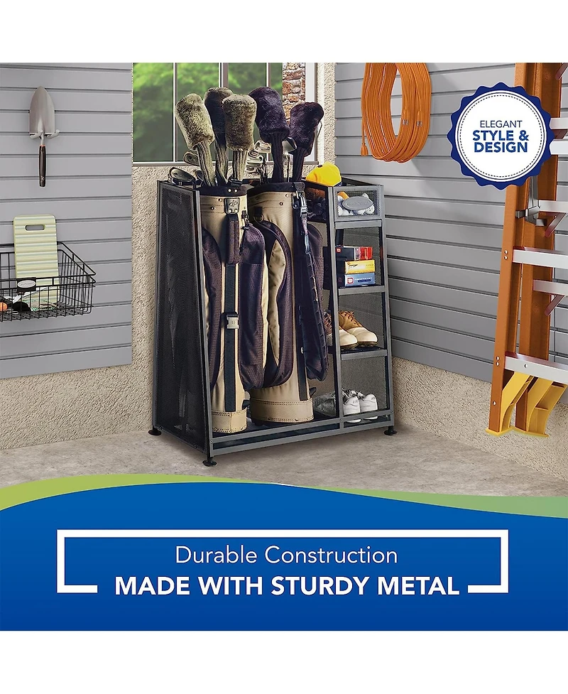 Suncast GO3216D Metal Golf Equipment Organizer Storage Rack w/ 3 Shelves