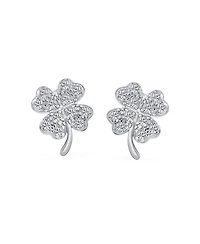 Bling Jewelry Luck of the Irish Shamrock Pave Cz Four Leaf Clover Stud Earrings .925 Sterling Silver
