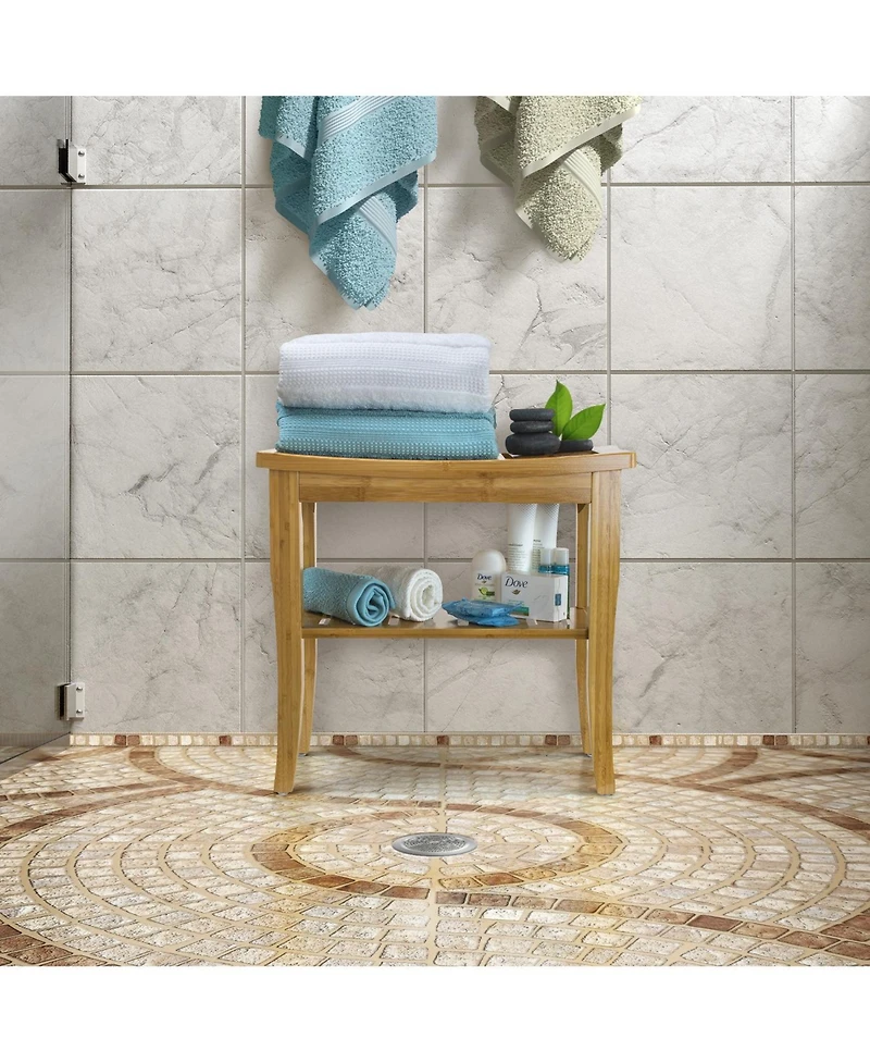 Sorbus Bamboo Shower Bench Stool with Shelf - 2-Tier Wood Storage & Seating for Bathroom, Shower Bench Chair, Bath Stool, Spa Sauna Seat