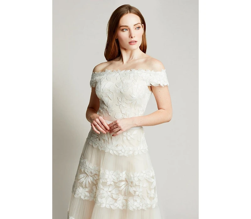 Tadashi Shoji Women's Adriane Floral Embroidered Tea-Length Dress