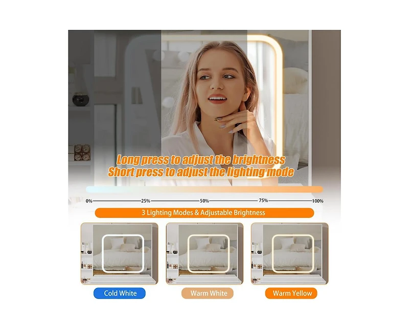 gaomon Vanity Desk with Sliding Mirror and Led Lights, Vanity Table with Power Outlet, Bedroom Makeup Table with 4 Drawers, 3 Color Lighting Modes