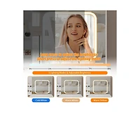 gaomon Vanity Desk with Sliding Mirror and Led Lights, Vanity Table with Power Outlet, Bedroom Makeup Table with 4 Drawers, 3 Color Lighting Modes
