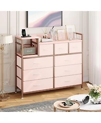 Dresser for Bedroom with 9 Drawer, Tv Stand with Charging Station, Fabric Chest of Drawers for Bedroom Dresser for Modern Design