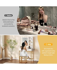 gaomon Vanity Desk with Mirror and Lights, Makeup Vanity with 2 Large Drawers and 3 Open Shelves, 3 Lighting Modes Brightness Adjustable, Bedroom