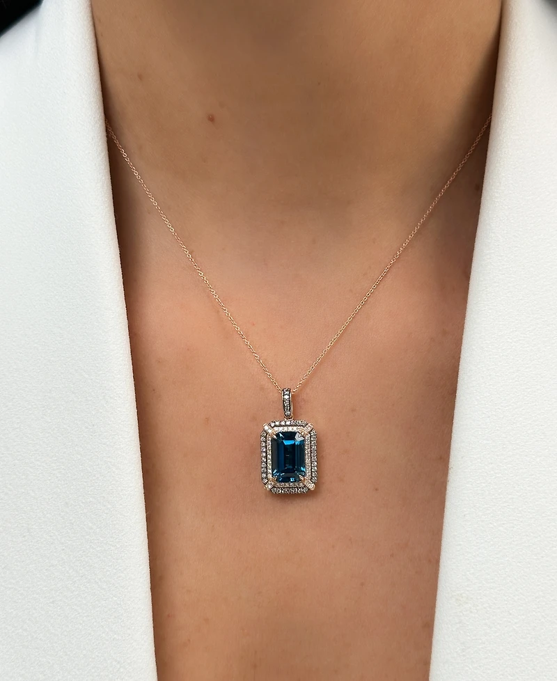 Le Vian Deep Sea Blue Topaz (3-9/10 ct. t.w.), Chocolate Diamond (1/4 t.w.) and Nude (1/5 Pendant Necklace 14k Strawberry Gol