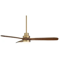 Casa Vieja 52" Delta Modern Indoor Ceiling Fan 3 Blade Cct Led Light Remote Control Soft Brass Finish Bedroom Living Room Dc Motor