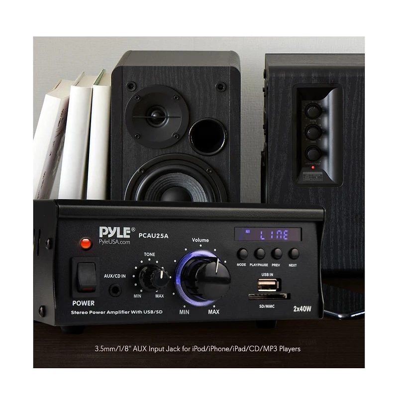 Pyle Stereo Power Amplifier System - Digital Audio Speaker Amp with MP3/Aux/Usb/Sd/Fm/Bluetooth, Led Display, 2 x 40W