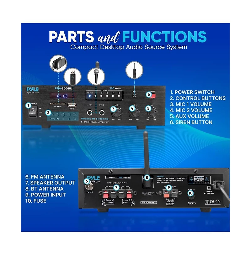 Pyle Bluetooth Public Address Amplifier