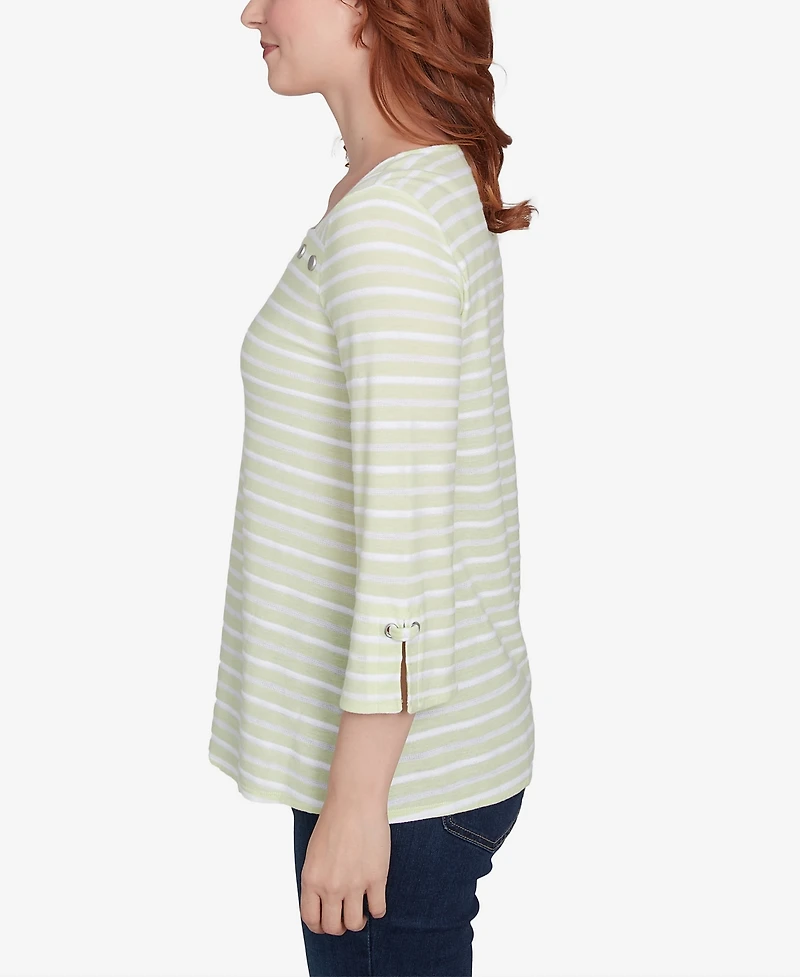 Ruby Rd. Petite Ribbon Stripe Laced Sleeve Top