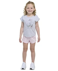 adidas Toddler & Little Girls Short-Sleeve Graphic Heather T-Shirt & Mesh Shorts, 2 Piece Set