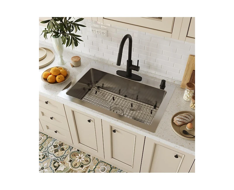 Casainc 33inch L x 22inch W Drop-in Kitchen Sink with Accessories