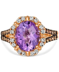Le Vian Amethyst (3-1/4 ct. t.w.), Nude Diamond (1/4 ct. t.w.) & Chocolate Diamond (1/3 ct. t.w.) Oval Halo Ring in 14k Strawberry Gold