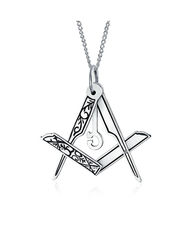 Bling Jewelry Masonic Freemason Compass Pendant Necklace in Oxidized Sterling Silver Chain