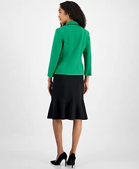 Le Suit Women's Piped Notch-Collar Two-Button Jacket & Midi Flounce-Hem Skirt Regular Petite Sizes