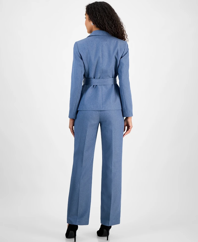 Le Suit Women's Two-Button Belted Safari Jacket & Mid-Rise Straight-Leg Pants Set
