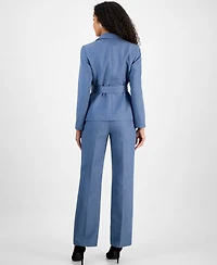 Le Suit Women's Two-Button Belted Safari Jacket & Mid-Rise Straight-Leg Pants Set