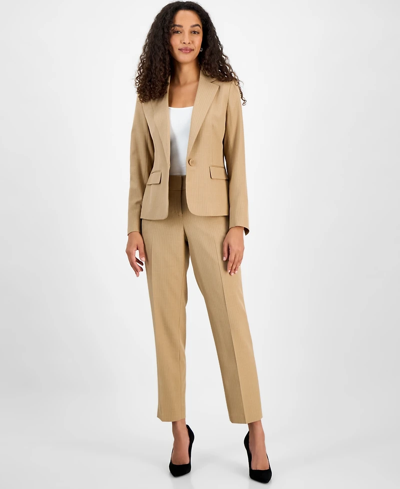 Le Suit Women's Pinstriped Notch-Collar One-Button Jacket & Straight-Leg Mid-Rise Pants Set, Regular & Petite