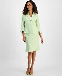 Le Suit Women's Three-Button Tie-Cuff Jacket & Flounce-Hem Skirt Set, Regular Petite