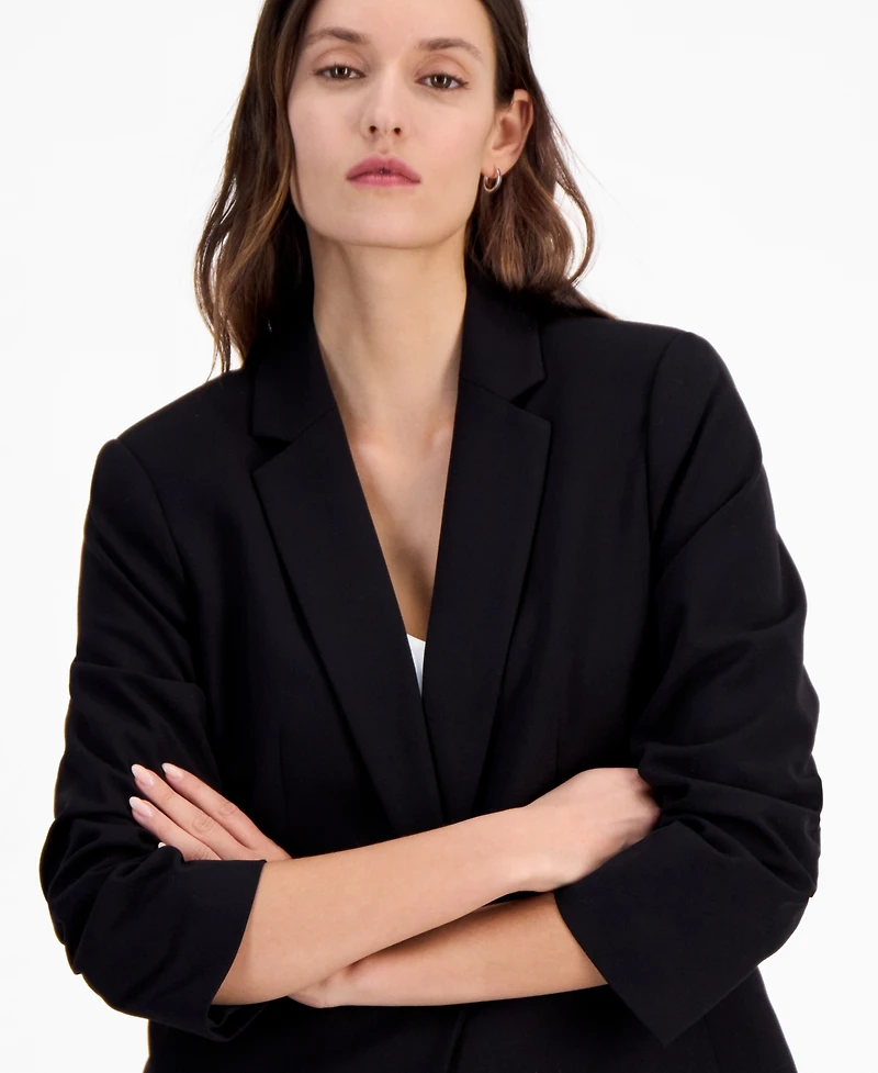 Tahari Asl Women's Ruched-Sleeve One-Button Blazer