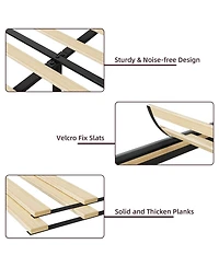 gaomon Wood Slat Support Bed Frame with Adjustable Height Headboard Velvet Upholstered Bed Frame
