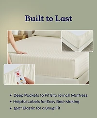 Striped 500 Thread Count Fitted Sheet Only, 100% Cotton Sateen, Fully Elasticized with Deep Pockets by California Design Den