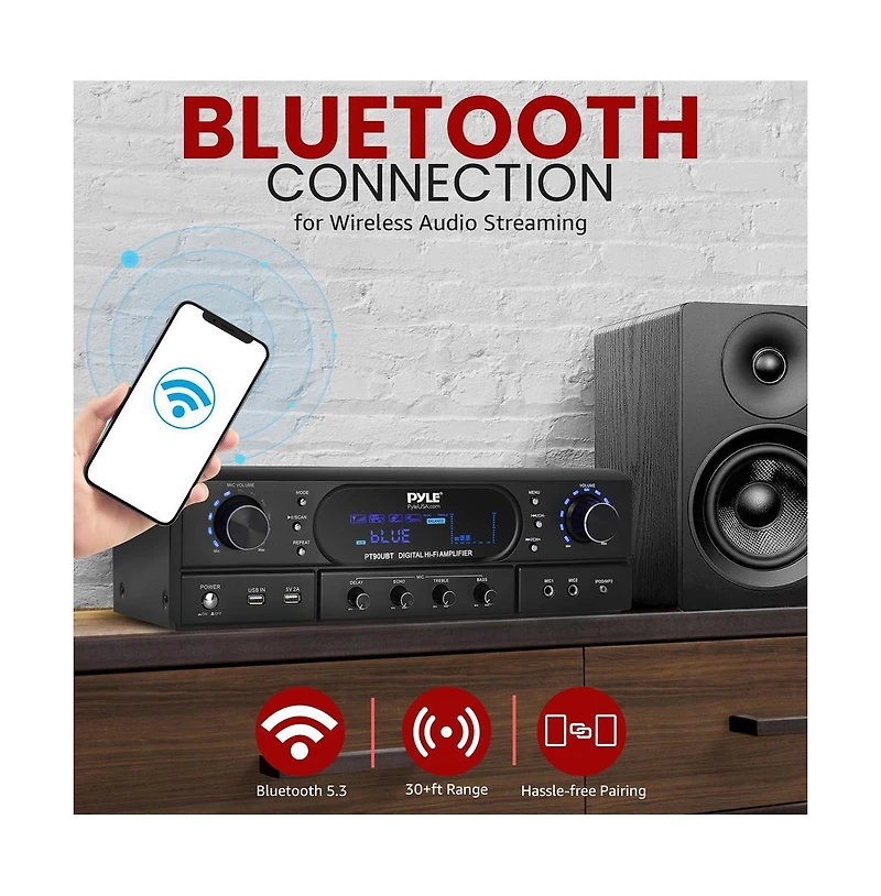 Pyle Home Theater Wireless Bt Streaming Receiver Amplifier