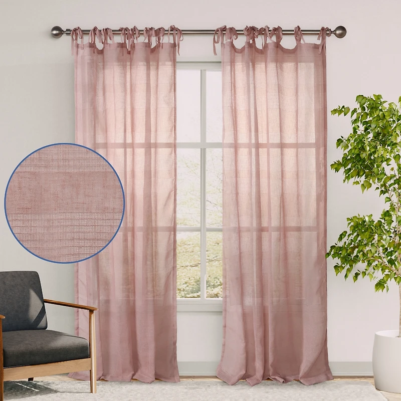 Grayson Stripe Sheer Tie Top Curtains Pair, 52"X84"