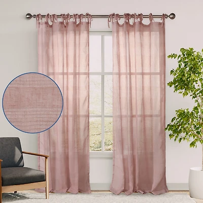 Grayson Stripe Sheer Tie Top Curtains Pair, 52"X84"