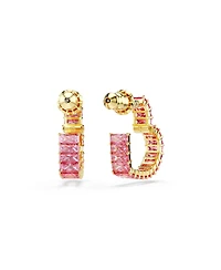 Swarovski Matrix Gold-Tone Plated, Baguette Cut, Heart, Small, Pink, Hoop Earrings