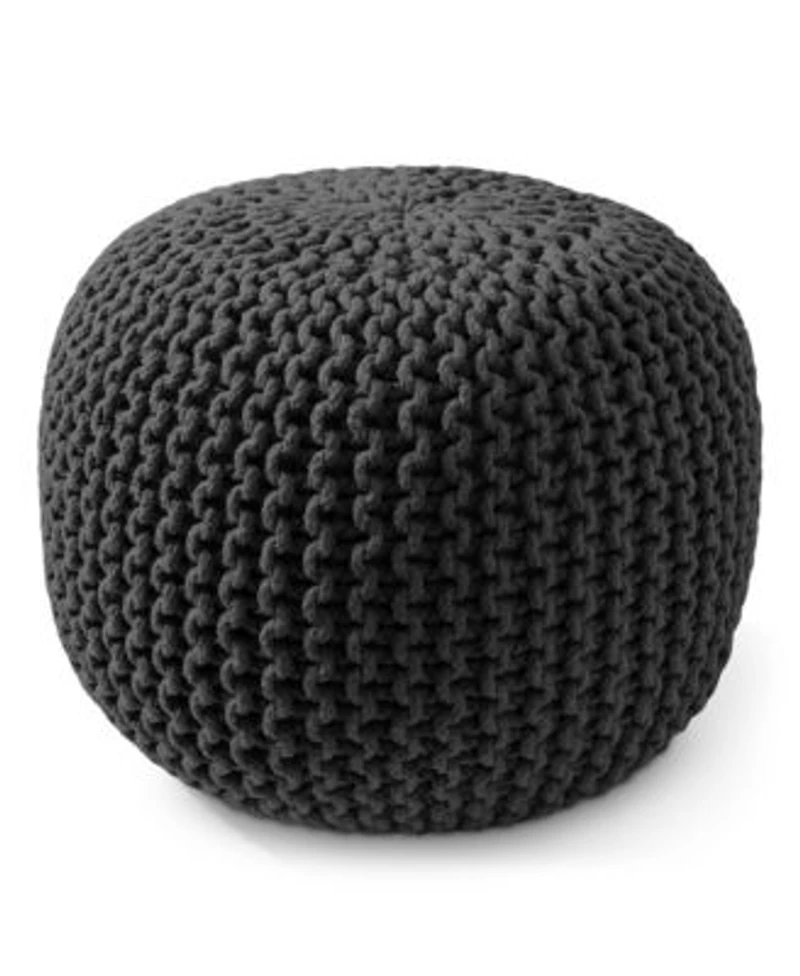 Casafield Round Pouf Ottoman High Cotton Knit Foot Stool Boho Floor Pouffe For Living Room
