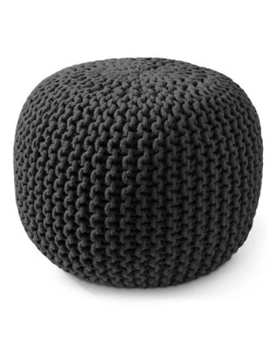 Casafield Round Pouf Ottoman High Cotton Knit Foot Stool Boho Floor Pouffe For Living Room