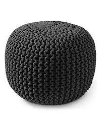 Casafield Round Pouf Ottoman High Cotton Knit Foot Stool Boho Floor Pouffe For Living Room
