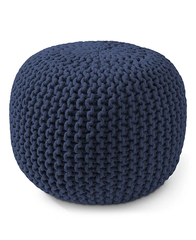 Casafield Round Pouf Ottoman, Navy Blue - 20" Dia x 14.5" High Cotton Knit Foot Stool Boho Floor Pouffe for Living Room