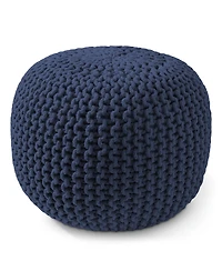 Casafield Round Pouf Ottoman, Navy Blue - 20" Dia x 14.5" High Cotton Knit Foot Stool Boho Floor Pouffe for Living Room