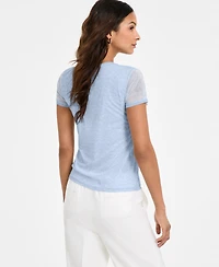 Bar Iii Women's Printed Mesh Crewneck Top, Exclusively at Macy's