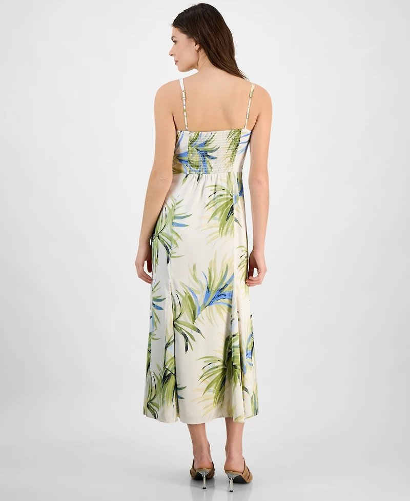 Bar Iii Women's Palm-Print Satin Midi Dress, Exclusively at Macy's