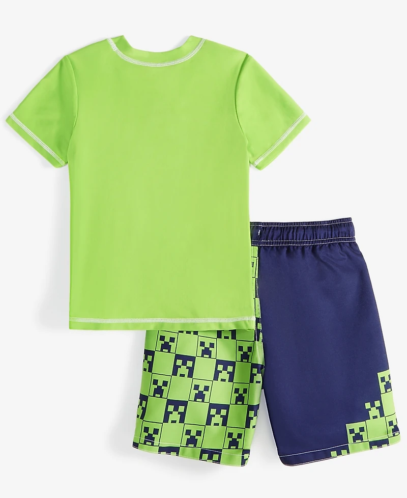 Minecraft Little Boys Rash Guard & Swim Trunks Two-Piece Swimsuit
