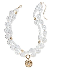 On 34th Gold-Tone Crystal Disc & Imitation Pearl Layered Pendant Necklace, 16" + 3" extender, Exclusively at Macy's