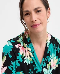 Jm Collection Plus Printed 3/4-Sleeve Top