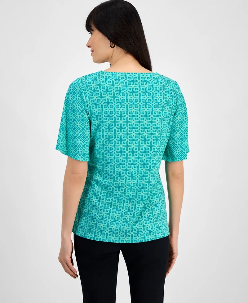 Jm Collection Women's Printed Flutter-Sleeve Square Neck Crepe Top, Exclusively at Macy's