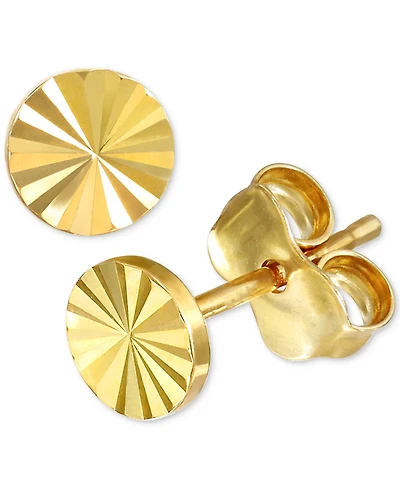 Sun Ray Texture Round Disc Stud Earrings in 10k Gold