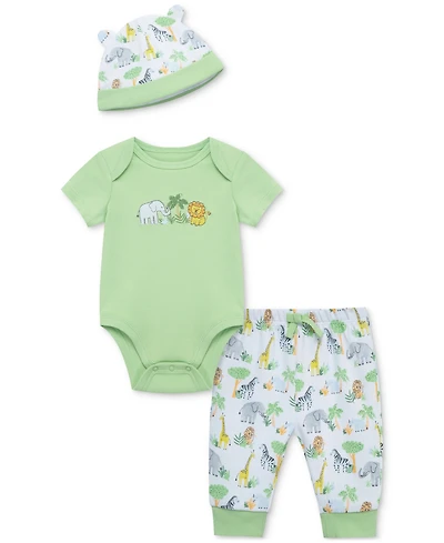 Little Me Baby Boys Jungle Cotton Bodysuit, Pant & Hat, 3 Piece Set