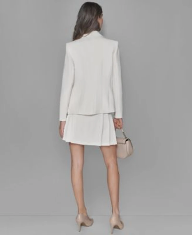 Karl Lagerfeld Paris Womens Notched Lapel Single Button Blazer Ruffled Rib Knit Sleeveless Top Pleated Button Front Skirt