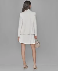 Karl Lagerfeld Paris Womens Notched Lapel Single Button Blazer Ruffled Rib Knit Sleeveless Top Pleated Button Front Skirt
